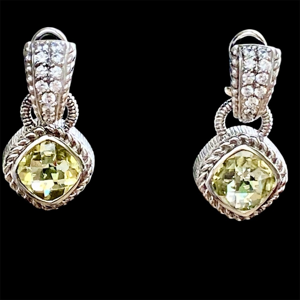 Elegant Judith Ripka Sterling Silver and Yellow faceted Gemstone Earrings